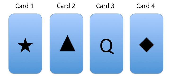 card1: star card 2: triangle card 3: q card 4: diamond